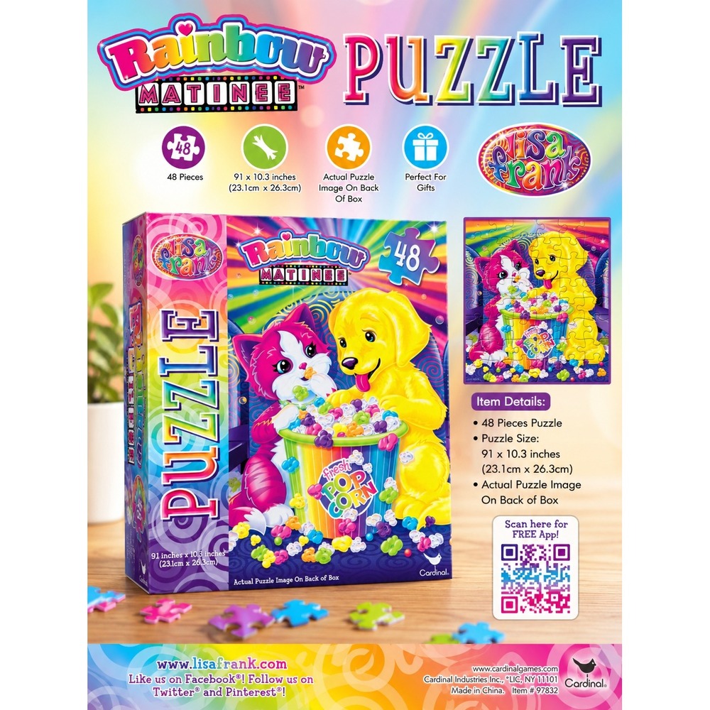 Lisa Frank Rainbow Matinee 48 Piece Jigsaw Puzzle Cardinal Puppy Kitten 97832